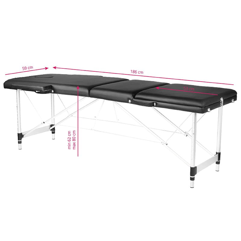 Mesa plegable de tatuaje de aluminio Komfort 3 segmentos negra