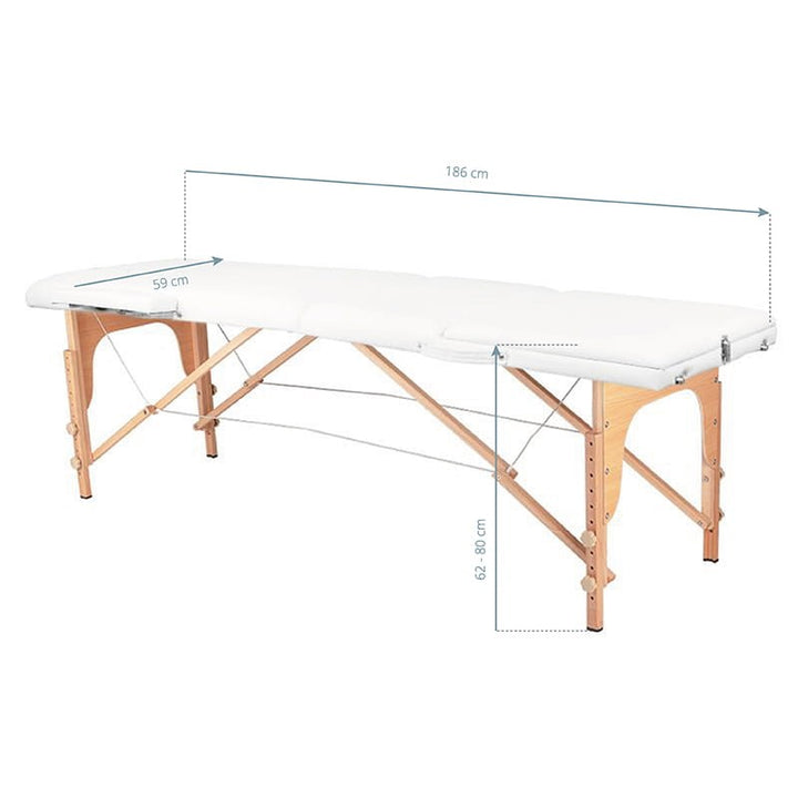 Mesa plegable de tatuaje de madera Komfort 3 segmentos blanca